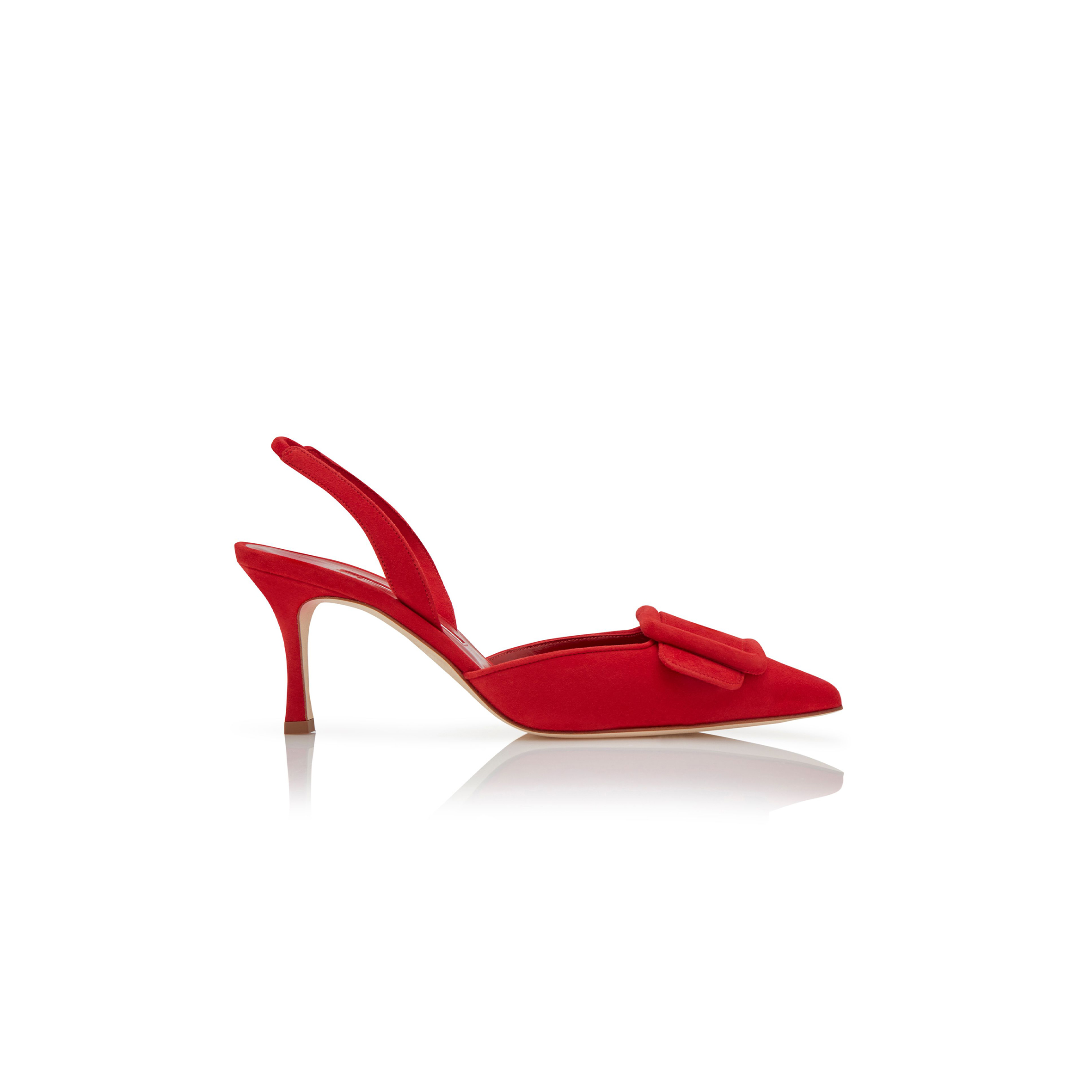 MANOLO BLAHNIK MAYSLI RED SUEDE SLINGBACK PUMPS 219-0182-0002